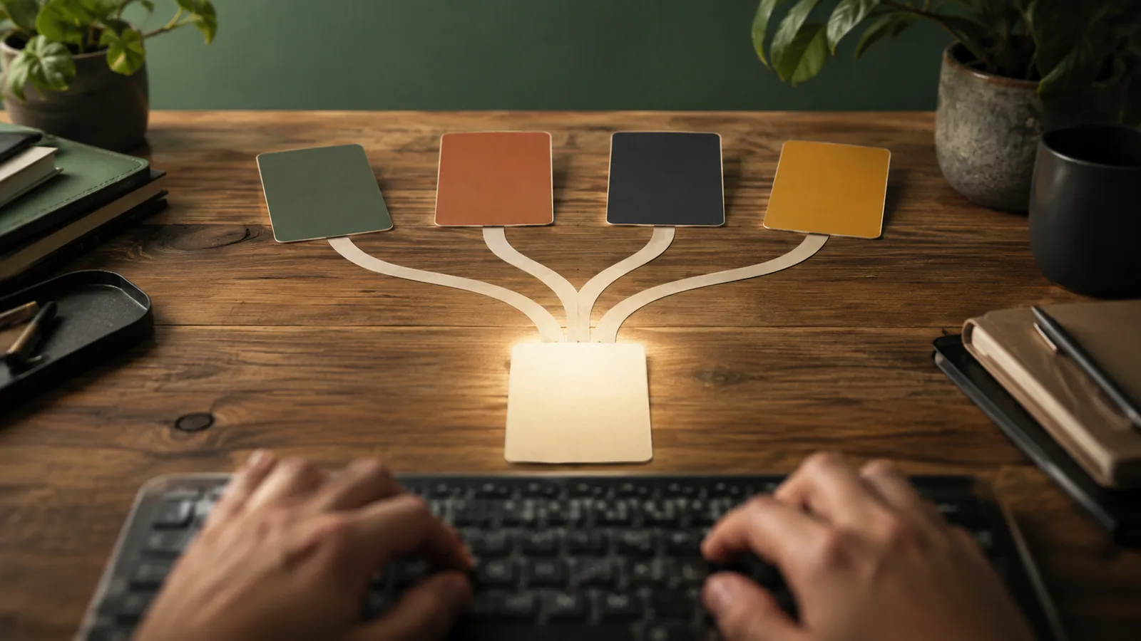 Keyboard-level view of several certification pathways narrowing toward a decision