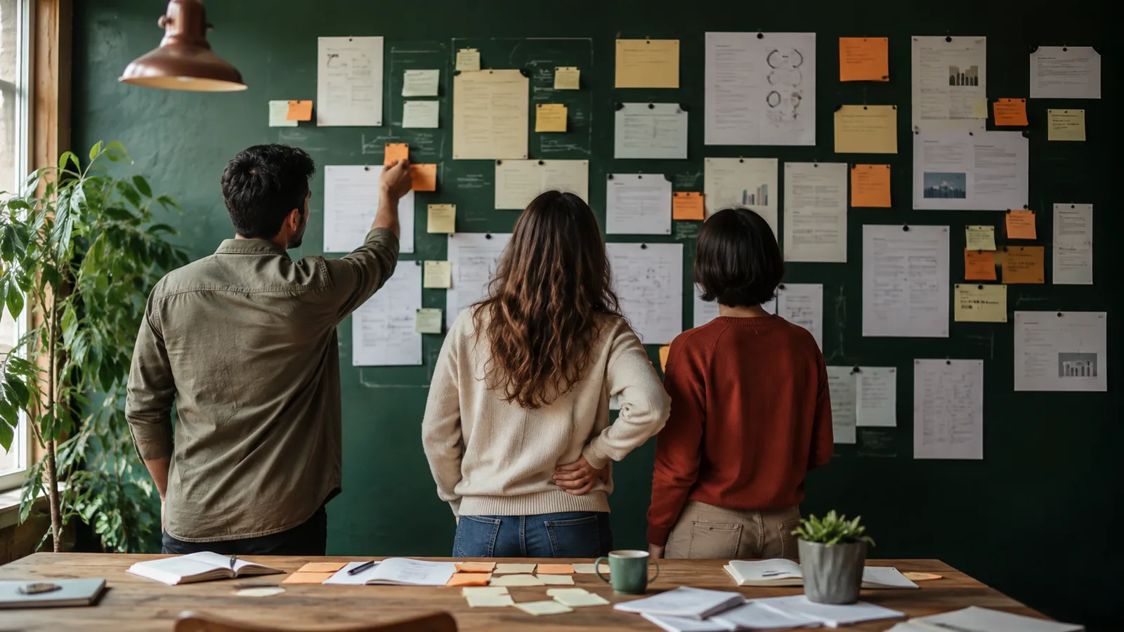 Two professionals reviewing a project-experience timeline together