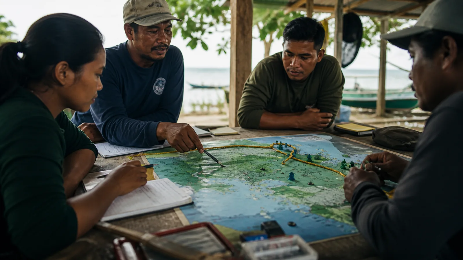 Page-specific project management scene illustrating fishing & marine conservation project management