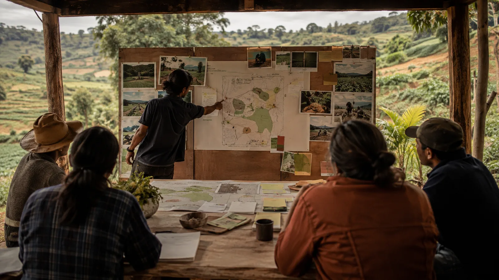 Page-specific project management scene illustrating food sovereignty project management