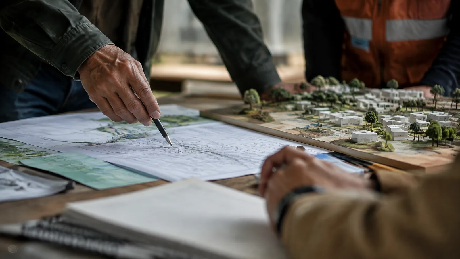 Page-specific project management scene illustrating infrastructure & housing project management