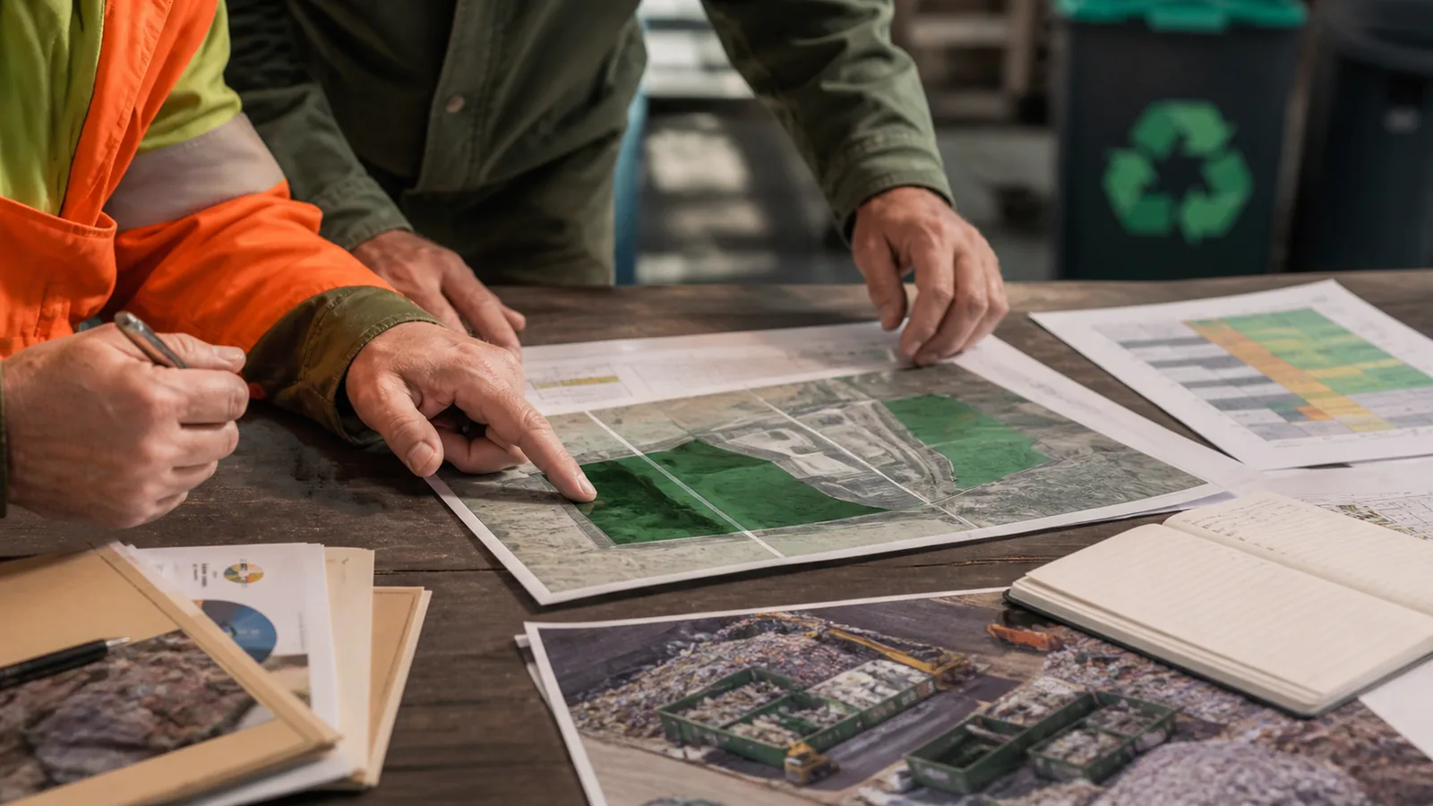 Page-specific project management scene illustrating recycling project management