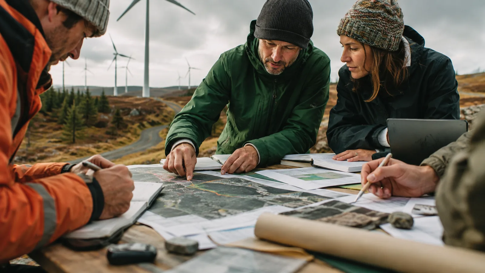 Page-specific project management scene illustrating renewable energy project management