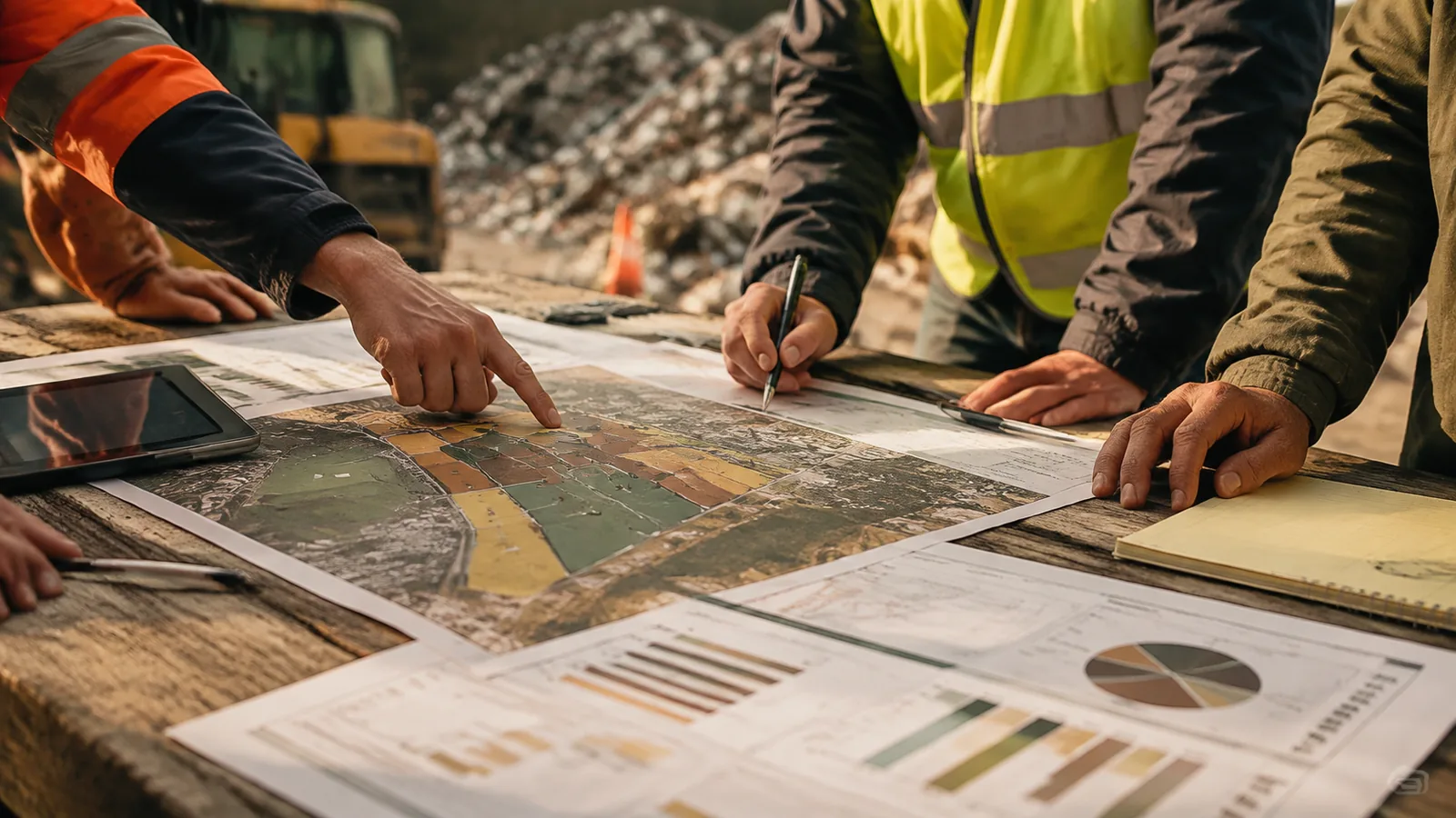 Page-specific project management scene illustrating waste management project management