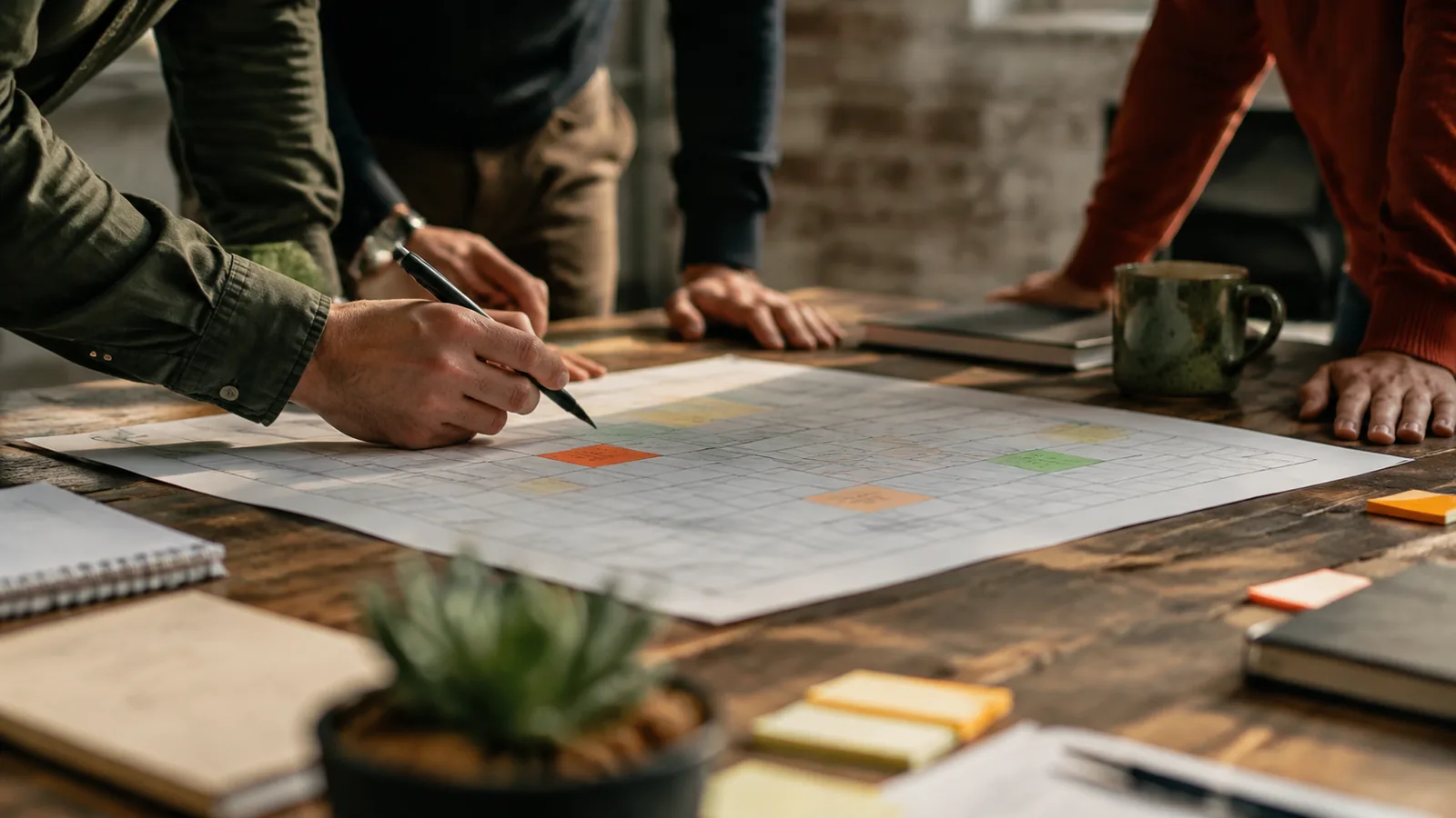 Page-specific project management scene illustrating planning project management