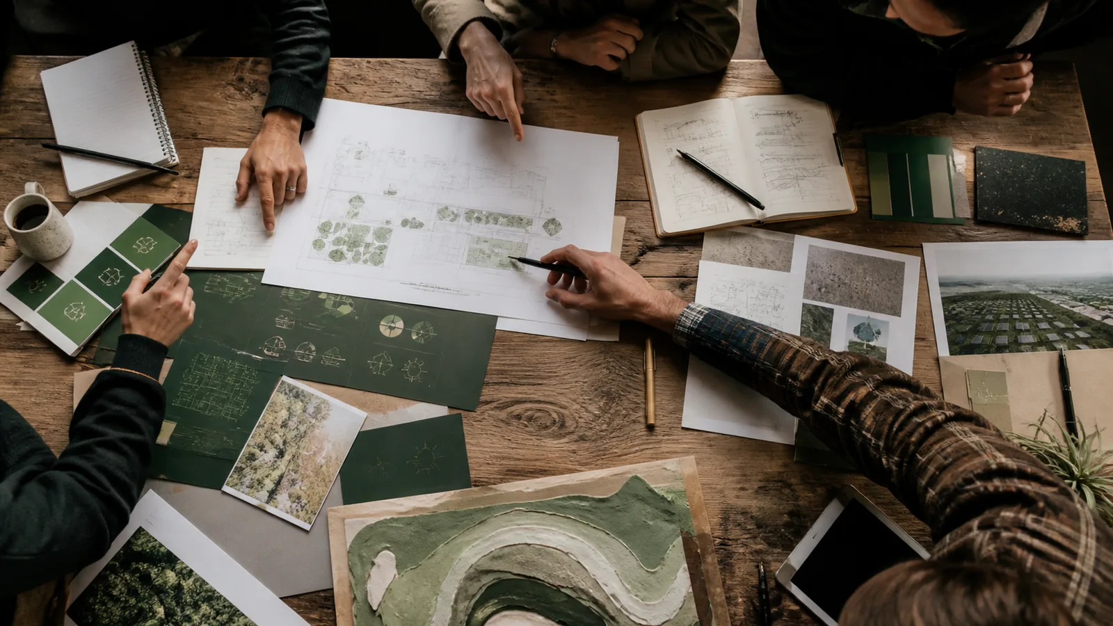 Page-specific project management scene illustrating sustainability project management