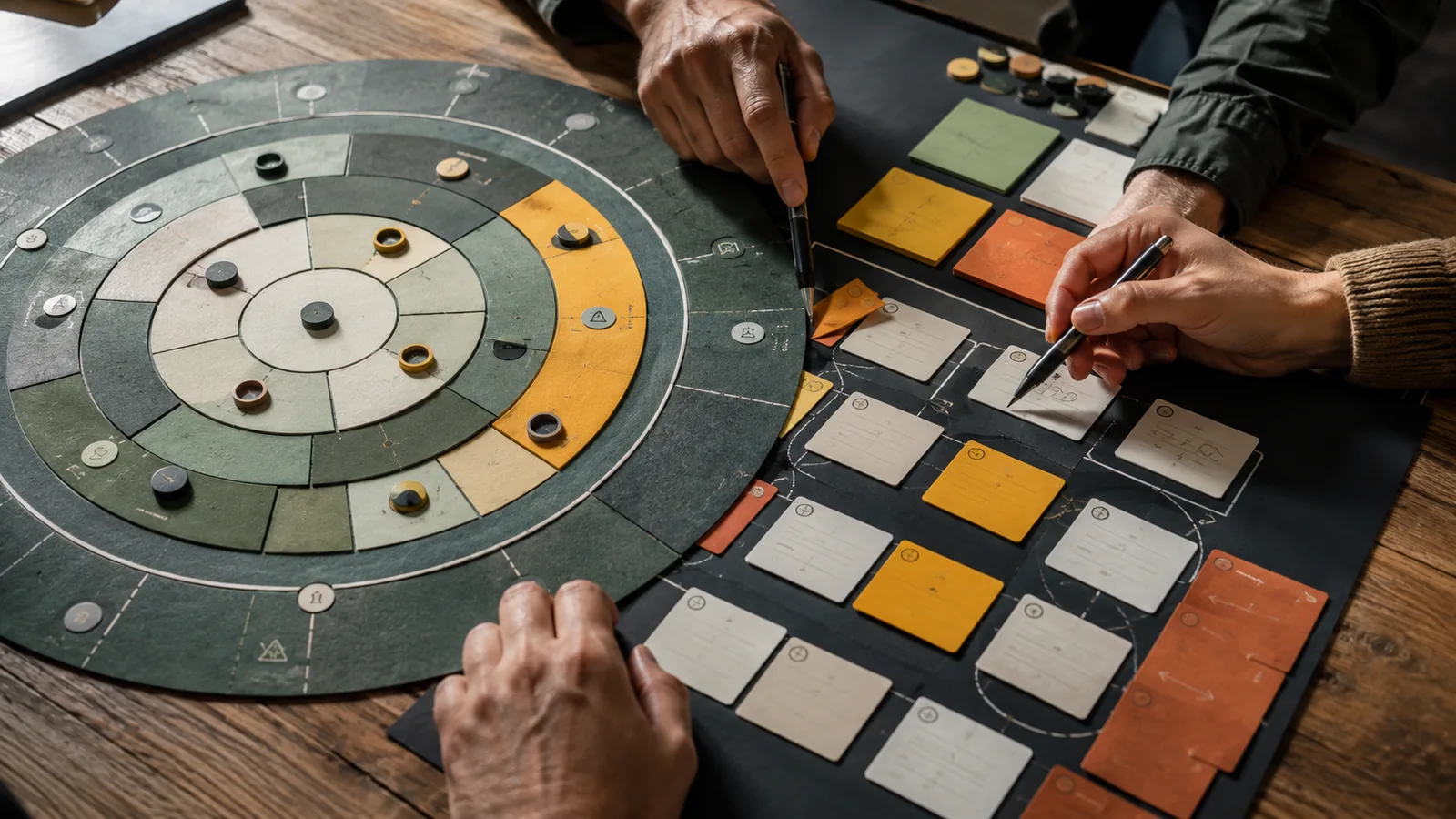 Hands comparing broad project oversight with a focused agile delivery flow